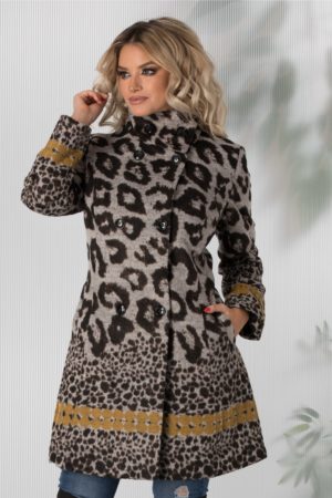 Jacheta de toamna gri moderna cu imprimeu leopard si croiala lejera Milly