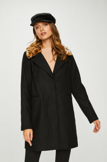 Palton Answear negru elegant cu croi drept realizat din material calduros cu lana adaugata