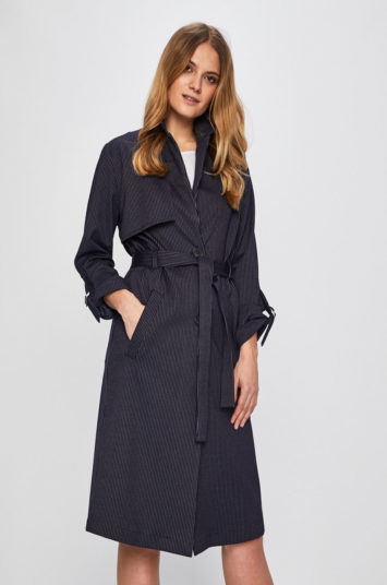 Palton dama casual bleumarin Answear cu curea in talie si croi drept modern