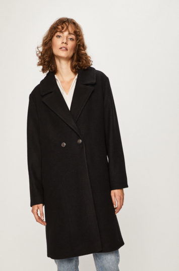 Palton Answear negru oversize cu nasturi din material de lana