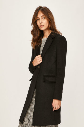 Palton de lana negru lung elegant cu captuseala Answear