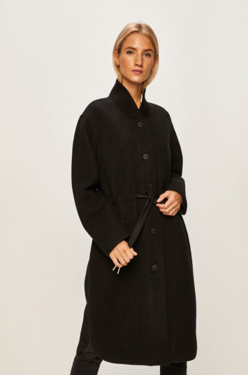Palton de firma lung negru elegant din lana Armani Exchange cu nasturi si croi lejer