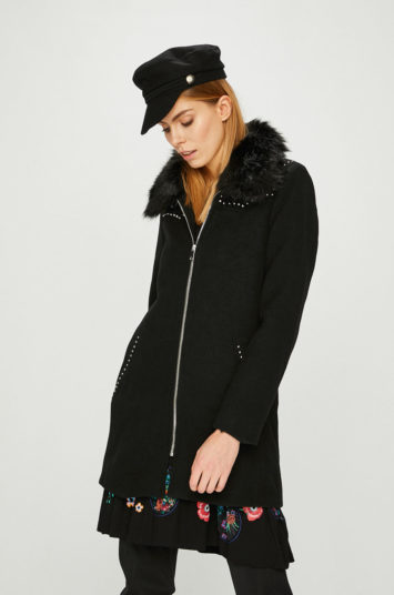 Palton dama negru Desigual drept cu lana adaugata si captuseala