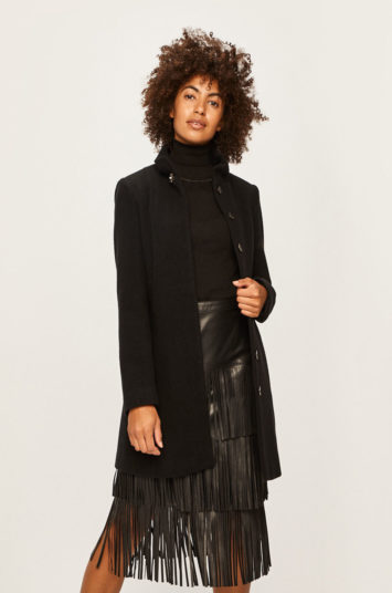 Palton de lana Liu Jo drept negru elegant cu buzunare pentru primavara sau toamna