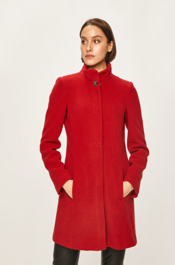 Palton de lana Liu Jo drept rosu elegant cu buzunare pentru primavara sau toamna