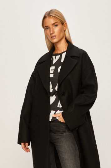 Palton de iarna negru Love Moschino oversize din lana cu nasturi