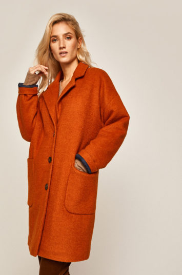 Palton Medicine Artisanatura oversize portocaliu de lana cu captuseala