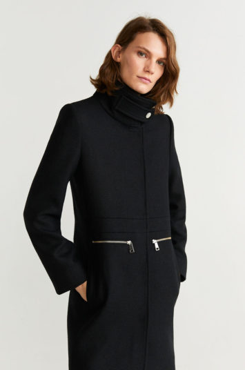 Palton dama de lana Mango Bals negru cu croi drept si buzunare laterale