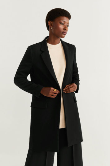 Palton elegant negru de lana Mango Sugus cu croi drept si inchidere cu nasture