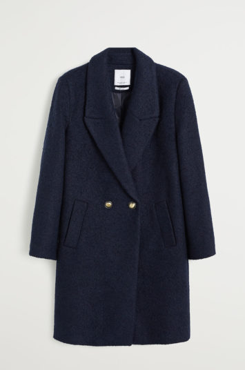 Palton de lana bleumarin Mango Sibo elegant cu croi drept si inchidere cu nasture