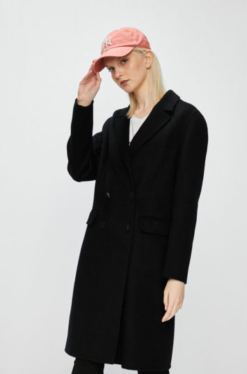 Palton dama elegant Pinko negru din lana calduroasa cu inchidere cu nasturi