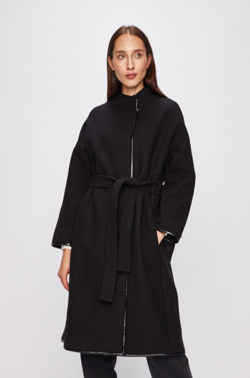 Palton oversize casual Pinko negru din lana calduroasa cu inchidere cu cleme