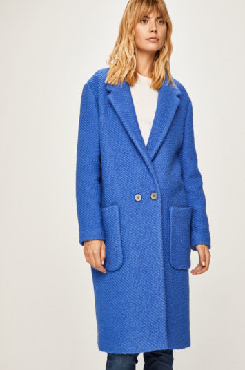 Palton dama elegant Pinko albastru electric din lana calduroasa cu inchidere cu nasturi