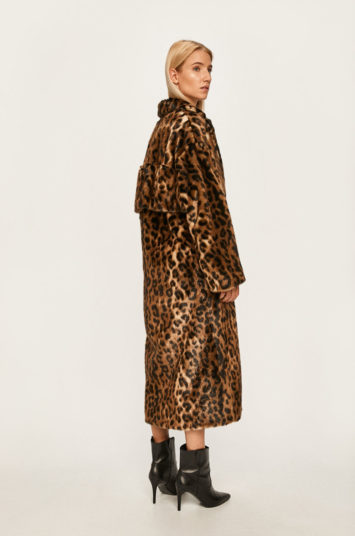 Palton Red Valentino lung cu animal print leopard cu croi lejer din blana