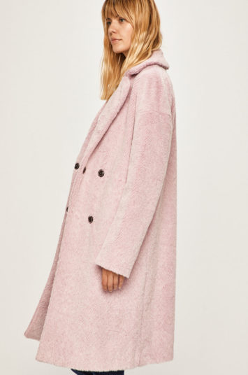 Palton roz pudra de firma Silvian Heach elegant din blanita cu nasturi pentru primavara