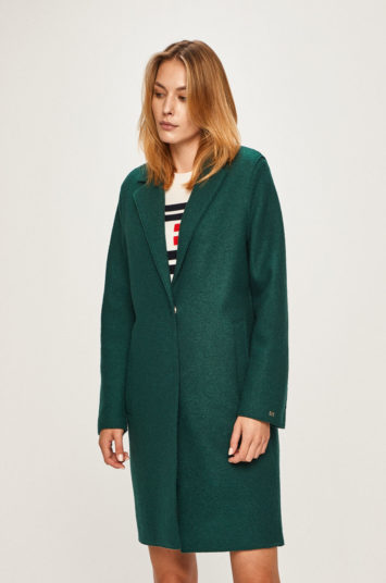 Palton oversize verde elegant Tommy Hilfiger din lana cu buzunare laterale