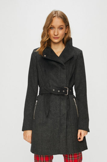 Palton Vero Moda casual gri inchis din lana pentru zile de primavara sau toamna
