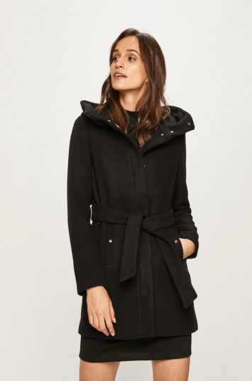 Palton negru cu gluga Vero Moda din lana potrivit pentru zile reci