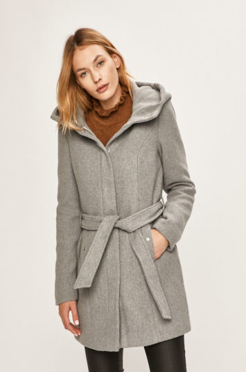 Palton gri deschis cu gluga Vero Moda din lana potrivit pentru zile reci