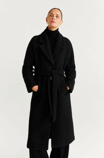 Palton casual Mango de lana negru cu croi drept si buzunare Robe