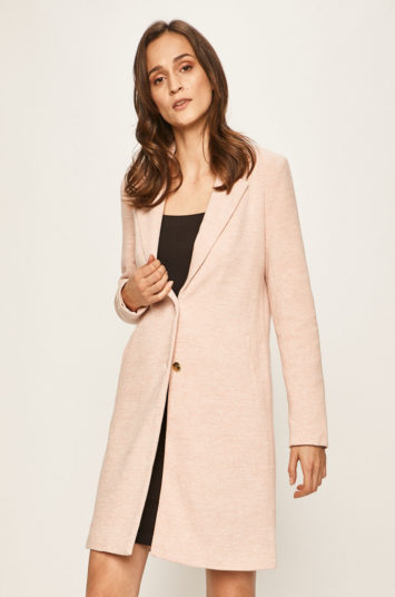 Palton dama roz deschis elegant de ocazie din material gros cu buzunare Only