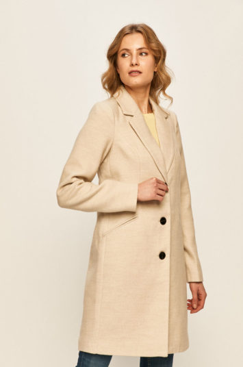 Palton elegant bej de lana cu buzunare si croi drept Vero Moda